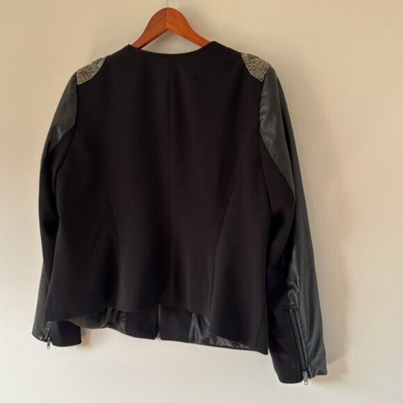 MXM Women Black Beaded Shoulders Faux Leather Blazer Jacket Plus Size 18 - Picture 11 of 13